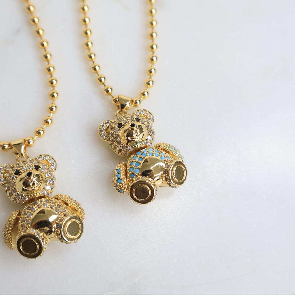 Stainless steel Teddy Bear Pendant Necklace